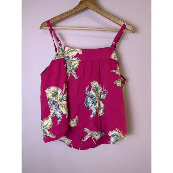 Faherty Marina Seersucker Cami Tank Pink Floral Button Front Tropical Size M - Picture 4 of 4